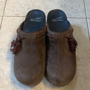 Dansko Brown Leather Mules with Tassel